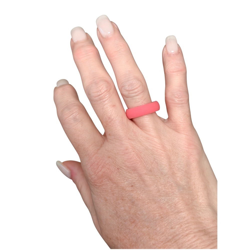 Women Coral Pink Silicone Wedding Band Ring Active Lifestyle Sport Size 7 - Picture 2 of 2